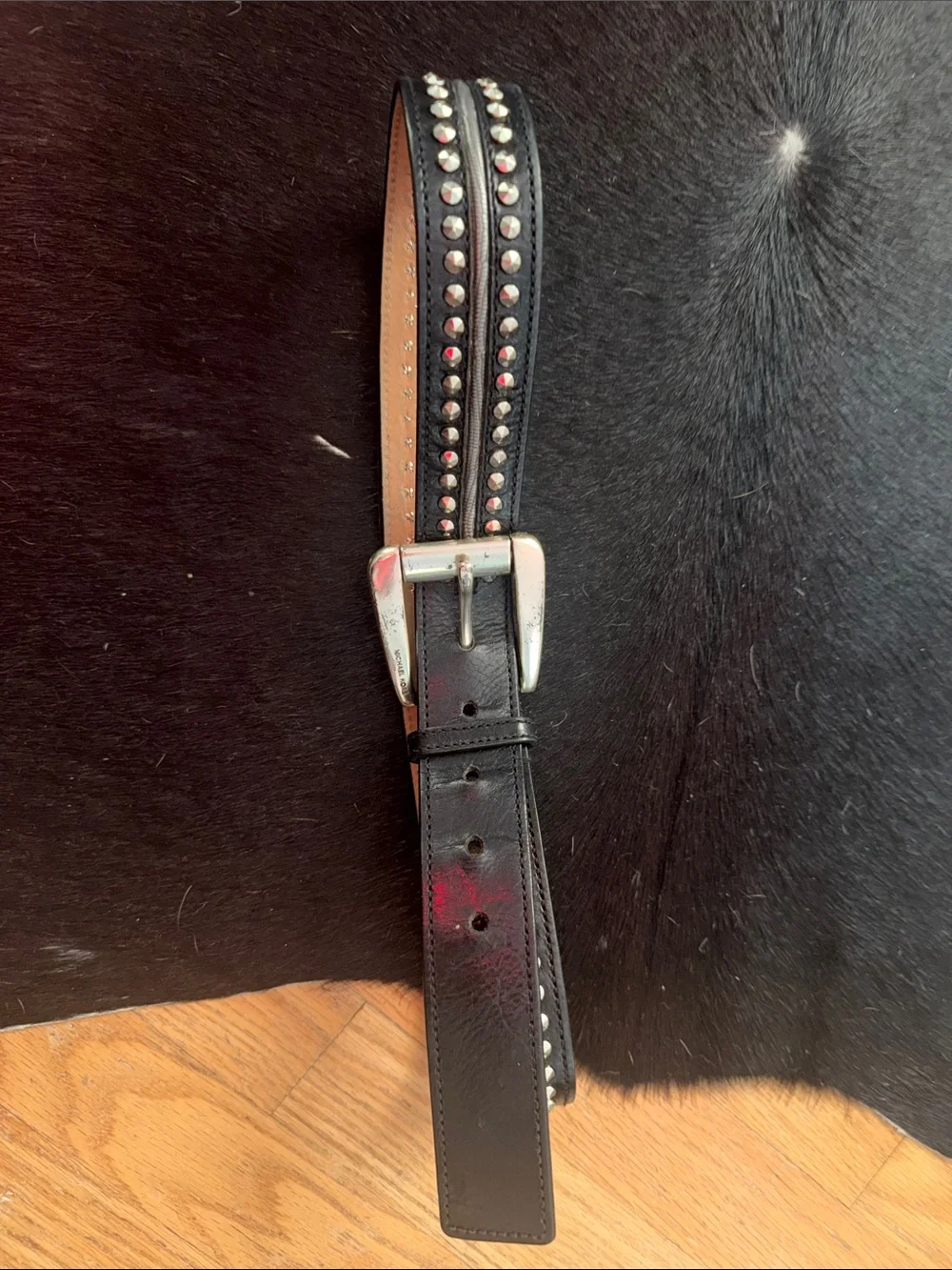 Michael Kors Black Leather Silver Studded Belt, size medium